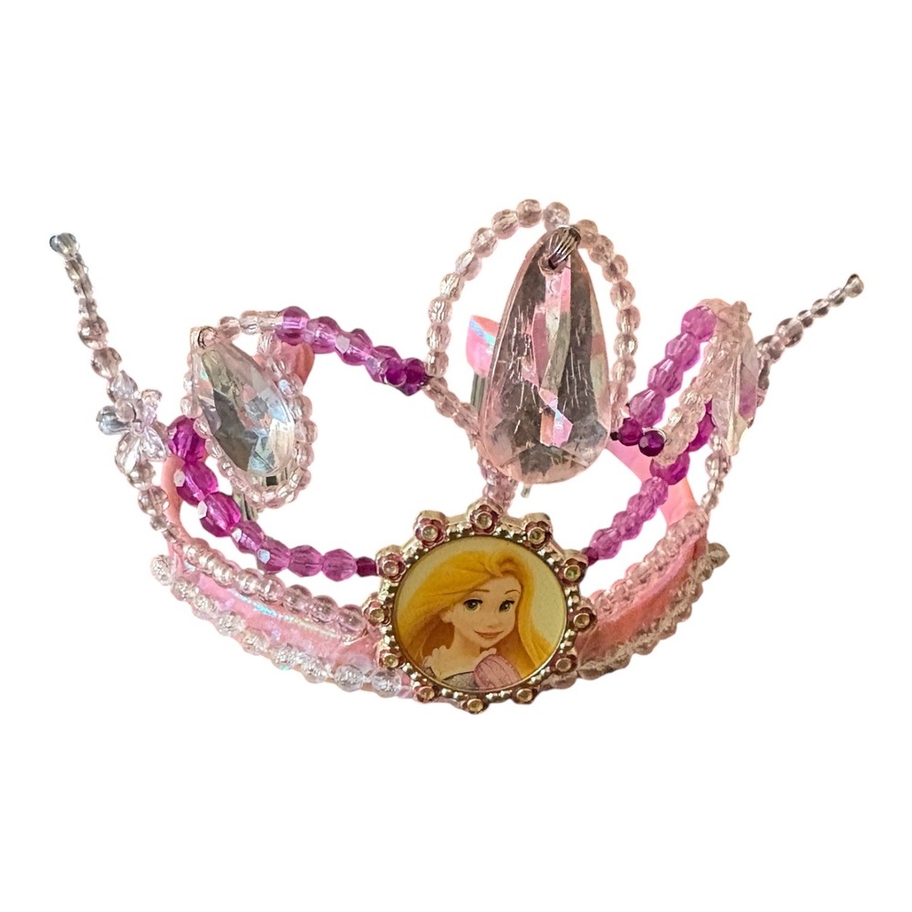 Disney Princess Rapunzel Tangled Tiara Headband Pink Purple Beaded Cameo Gem